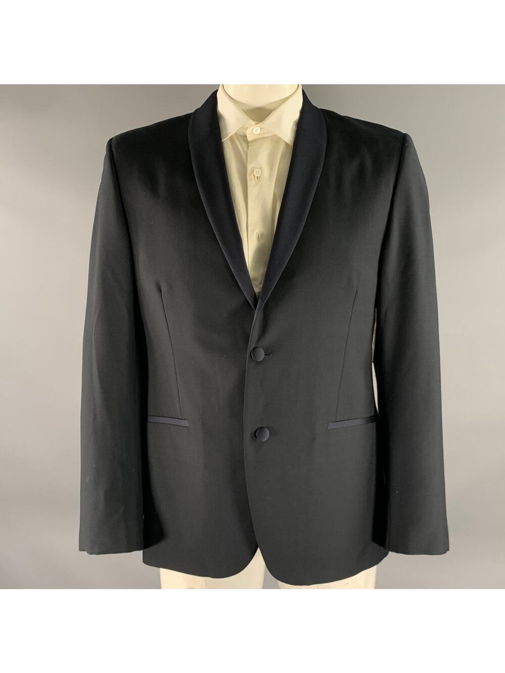 CALVIN KLEIN Size 44 Navy Wool Shawl Collar Sport Coat